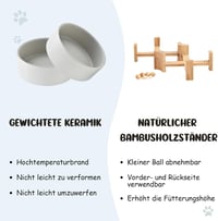 SPUNKYJUNKY 15° Dőlésszögű Kerámia Etetőtál Fa Állvánnyal - 2x400ml Szürke Kutyatál Lapos Orrú Kisállatok Számára, Csúszásmentes 7