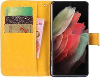Sony Xperia 10 III Sárga Bőrtok Pénztárcával és Állvánnyal 2