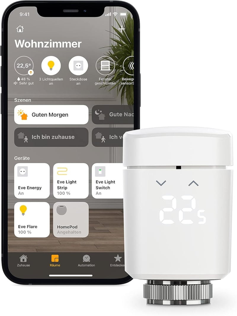 Eve Thermo - Okos radiátor termosztát, energiatakarékos fűtésvezérlés, applikációs időzítés, Thread kapcsolat, Apple HomeKit kompatibilis