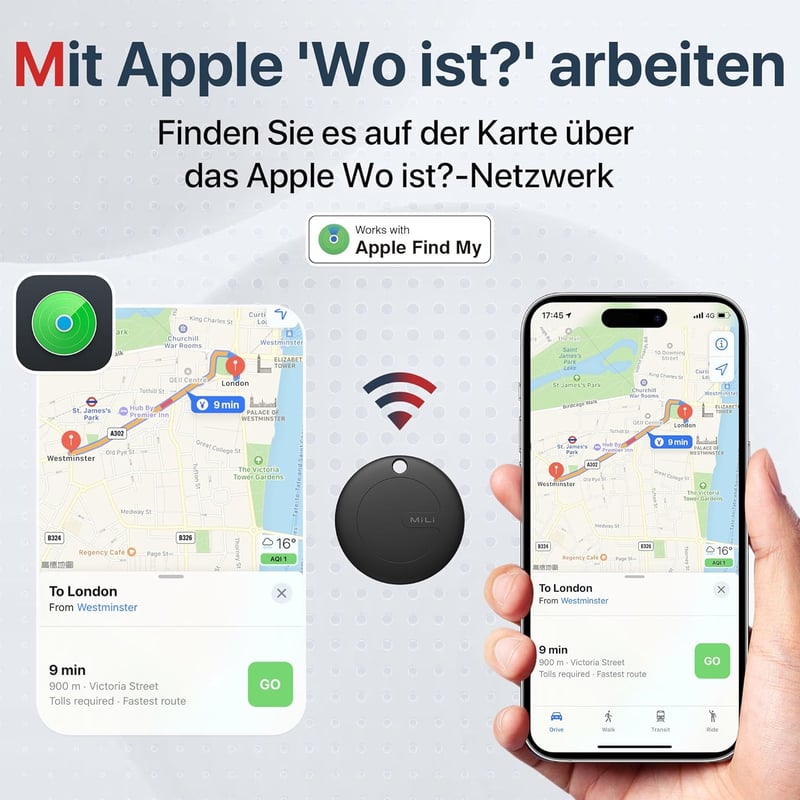MiLi MiTag Kulcskereső Apple Hol van? Alkalmazáshoz - iOS Bluetooth Okos Nyomkövető Címke Táskákhoz, Bőröndökhöz, IP67 Vízálló, Cserélhető E