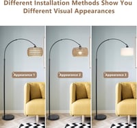 Lampadar Curbat Rayofly cu Abajur din Rattan - Lampă de Podea Vintage Boho cu Telecomandă, Bec LED, Control prin Aplicație, Dimmer 5