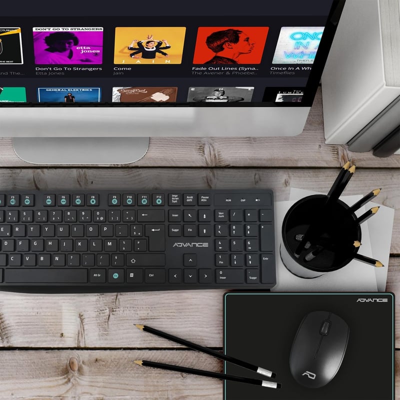 AD ADVANCE Elite Vezeték Nélküli Billentyűzet-Egér Szett - Fekete, 3 Részes Csomag, Ergonomikus, USB Csatlakozás, PC/Laptop/Tablet Kompatibi