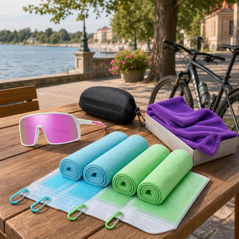 Pachet Vară Urbană: ochelari polarizați UV400 + lavetă microfibră 40x40 cm + 4 prosoape răcoritoare