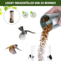 Urban Deco Madáretető 2 Nyílással - 21,5 cm Átlátszó Csöves Fém Madárház Kertbe, Időjárásálló, Napraforgómaghoz és Madáreleséghez (Kávébarna 3