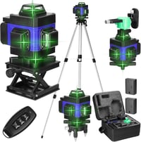 VISLONE 4D Önbeálló Vonallézer Tripod Állvánnyal - 16 Vonalas Lézeres Szintező, USB Tölthető, 2x2400 mAh Akkumulátorral, 360° Forgatható Tal 1