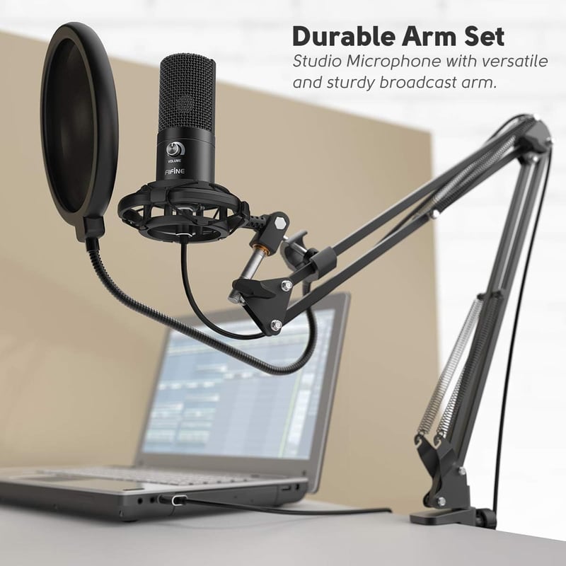 FIFINE USB Streaming Mikrofon Karral - PC, PS4, PS5, MAC Kompatibilis, Popszűrővel