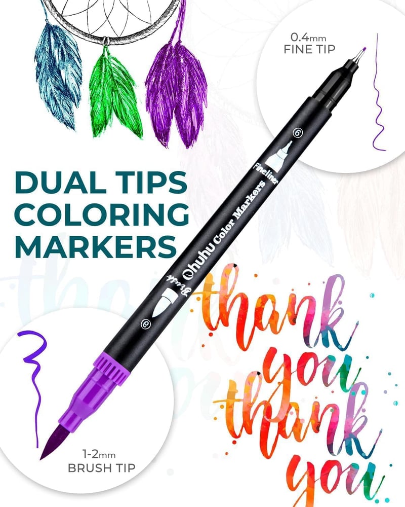 Ohuhu 160 darabos kétoldalú filctoll készlet - Brush pen és vékony hegyű, vízalapú, kalligráfiához, rajzoláshoz
