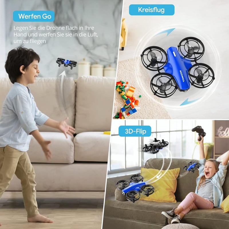 Tomzon Mini Drón Gyerekeknek - Kék, 24 Perces Repülési Idő, Harci Mód, 360° Védelem