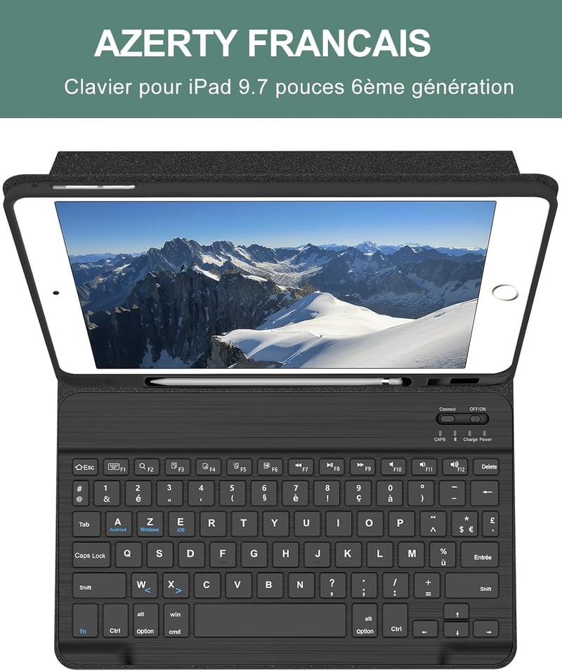 SENGBIRCH iPad 9.7" Tok Francia AZERTY Bluetooth Billentyűzettel - Kompatibilis iPad 6, 5, Pro 9.7, Air 2, Air Modellekkel, Levehető, Automa