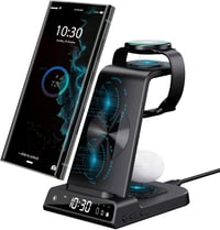 Samsung 3 az 1-ben vezeték nélküli töltőállomás Galaxy S24 Ultra, Watch 6 és Buds 2 Pro készülékekhez, digitális órával 1