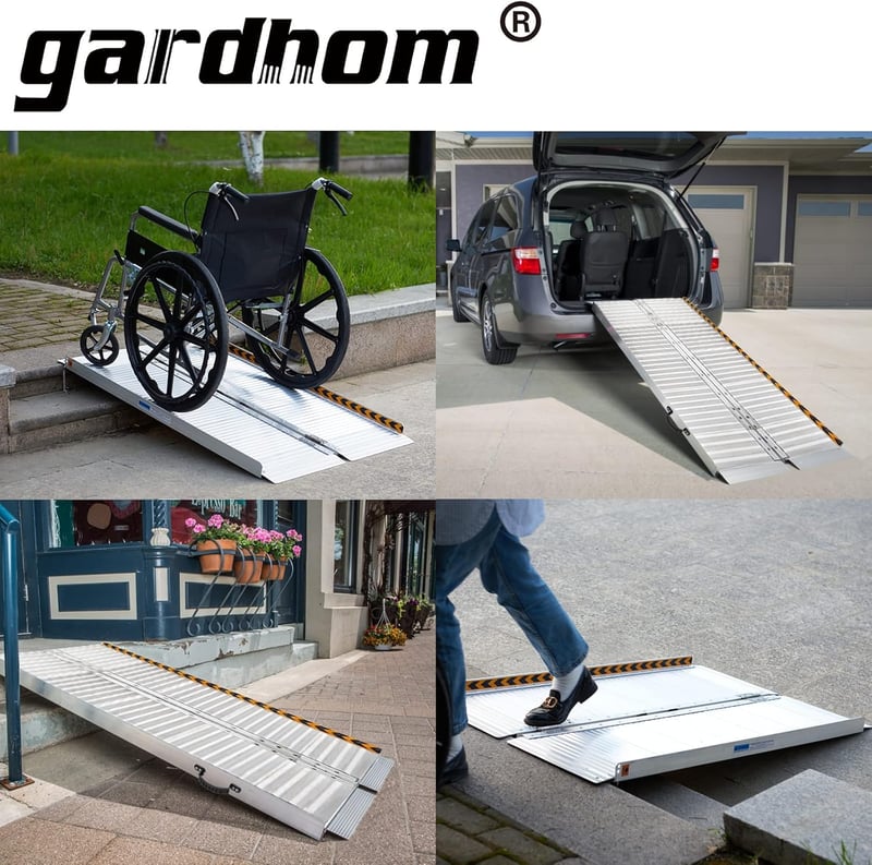 gardhom Összecsukható Kerekesszék Rámpa 61 cm, 362 kg Teherbírás, 72 cm Extra Széles Küszöbáthidaló Lépcsőkhöz, Ajtókhoz, Csúszásgátló Felül