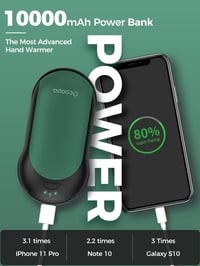 OCOOPA 10000 mAh Kézmelegítő Powerbank PD Gyorstöltéssel - Újratölthető Elektromos Zsebmelegítő, USB Töltő, Alumínium Ház, Zöld 3