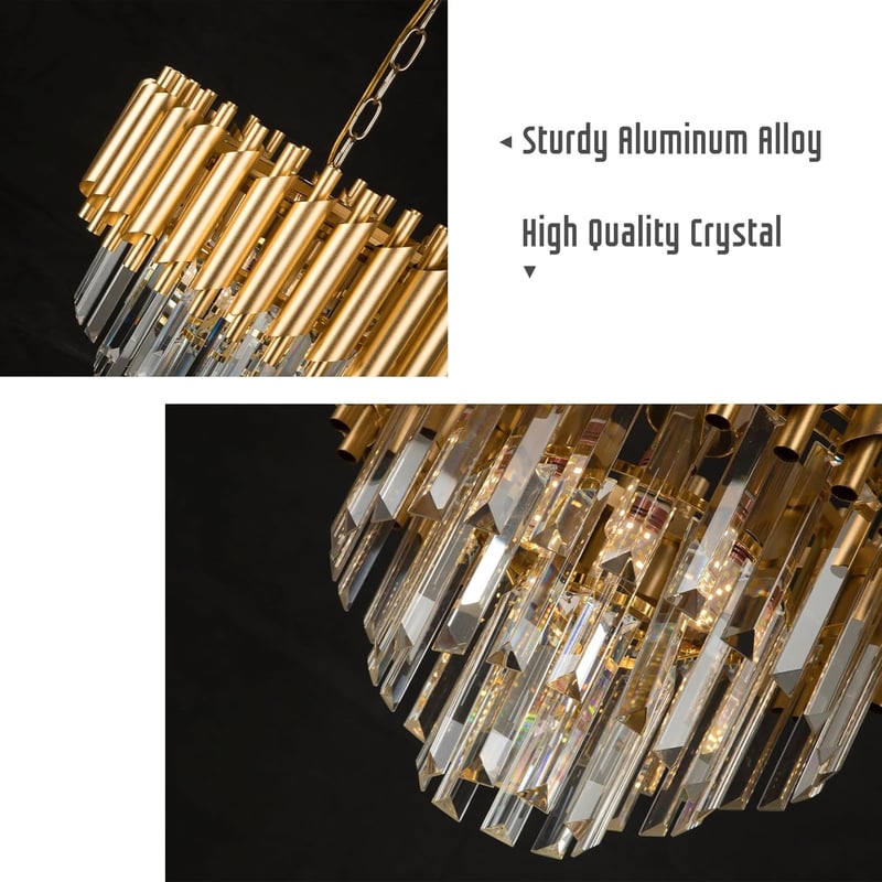 FRIXCHUR Arany Kristály Csillár - Modern 3-Szintes Mennyezeti Lámpa, 40 cm LED Függőlámpa Esőcsepp Dizájnnal, Nappali és Étkező Világítás, E