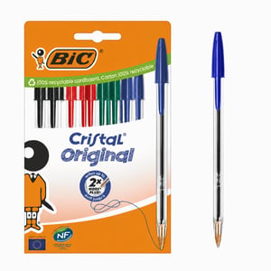 Pix BIC Cristal Original 1,0 mm, culori asortate (1 verde, 3 negre, 7 albastre, 3 roșii), set incomplet de 14 bucăți