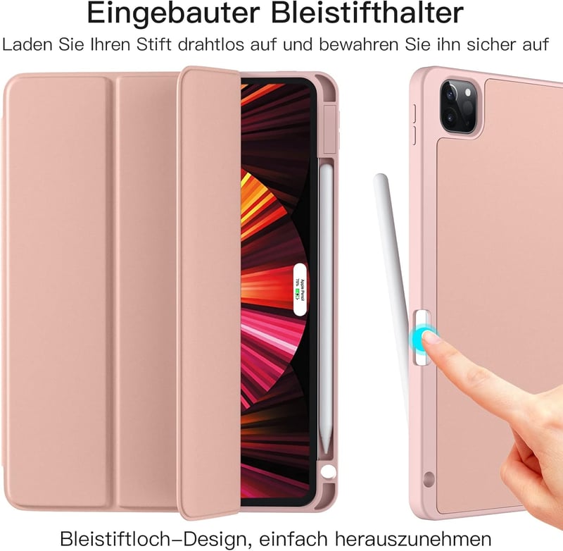Vobafe iPad Pro 11" Védőtok 2018-2022 Modellekhez - TPU Rugalmas Hátlap, Ceruza Tartóval, Automatikus Alvás/Ébresztés Funkcióval - Rózsaaran