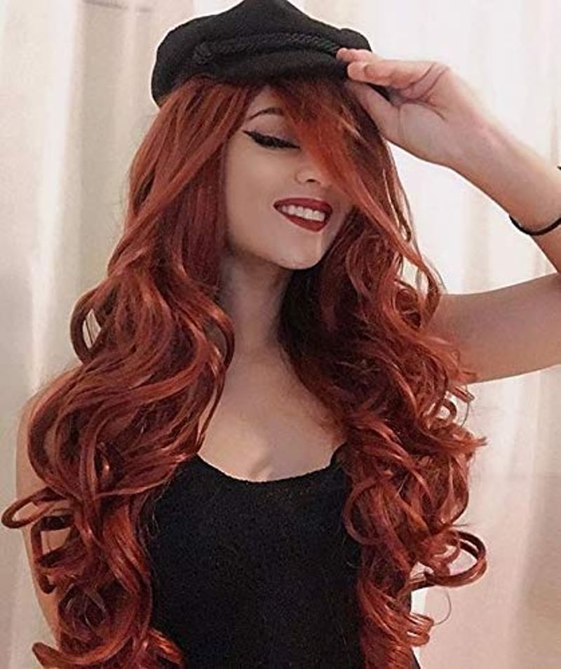 PORSMEER Vörösréz Barna Hosszú Hullámos Paróka Nőknek - Hőálló Szintetikus Haj, Középen Elválasztott, 66 cm, Cosplay és Hétköznapi Viseletre