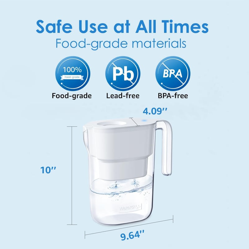 Waterdrop Elfin 2,5L Hűtőszekrény Vízszűrő Kancsó, Fluor- és Klórcsökkentő, NSF-tanúsított, BPA-mentes, Fehér