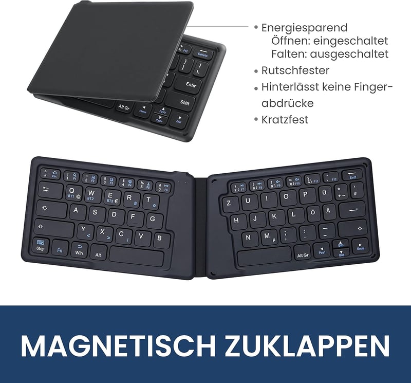 Perixx PERIBOARD-805 Ergo Bluetooth 5.1 Összehajtható Ergonomikus Billentyűzet, Ultravékony Hordozható, Sötétszürke, Német QWERTZ Kiosztás