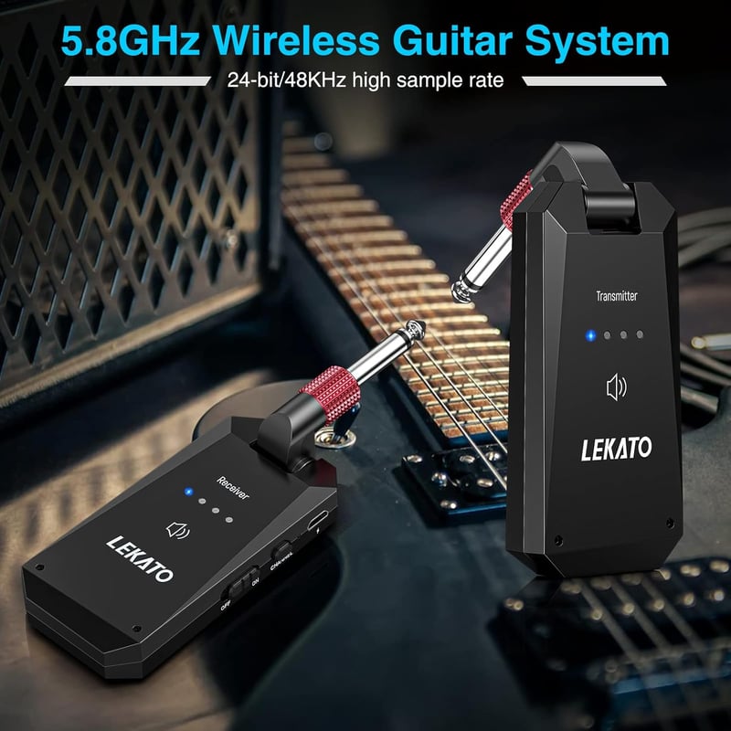 LEKATO WS-90 Vezeték Nélküli Gitár Rendszer 5.8GHz - Gitár és Basszus Adó-Vevő Szett, Beépített Akkumulátorral