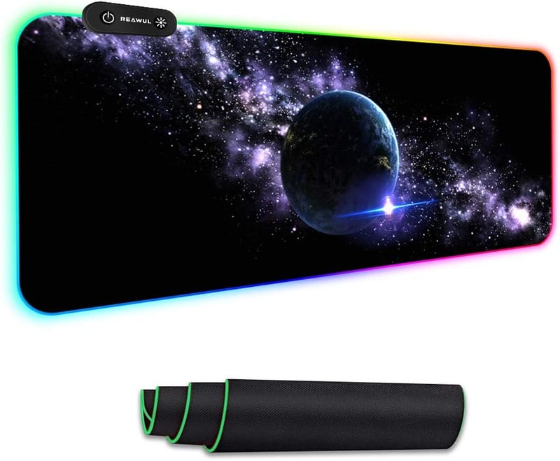 REAWUL RGB Gamer Egérpad XXL - 7 LED Szín, 14 Világítási Mód, Csúszásgátló, Vízálló Felület, 800x300x4mm, Billentyűzethez és Egérhez