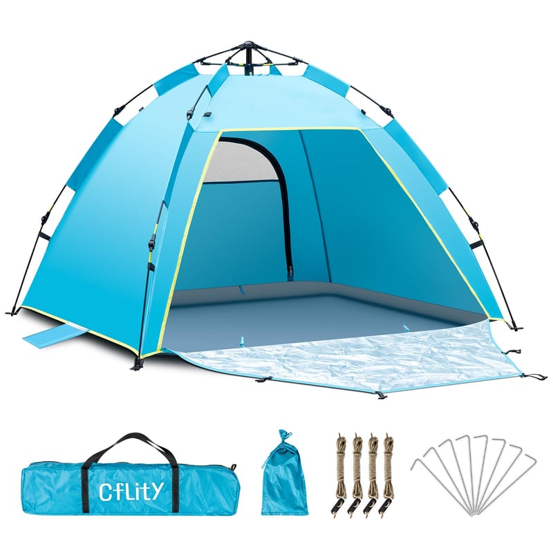 Cflity Pop-Up šator za plažu za 1-3 osobe, UV 50+ zaštita, 160x140x120 cm, s dvostrukim vratima, prenosivi šator za vrt, piknik i ribolov