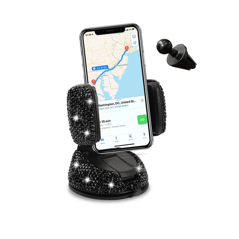 CGEAMDY Bling držiak na mobil do auta, otočný o 360 stupňov, s trblietavými kamienkami, držiak na smartfón pre ženy a dievčatá, čierny