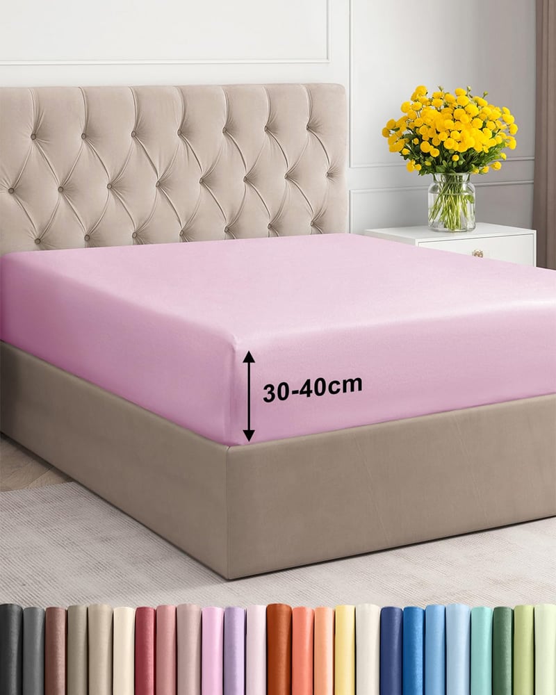 Napínacia plachta CGK Unlimited 100x200 cm svetloružová – extra hlboká napínacia plachta na matrac a boxspringovú posteľ do výšky 40 cm – mikrovlákno