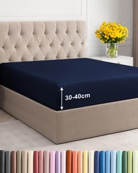 CGK Unlimited Napínacie prestieradlo 120x200 cm, námornícka modrá – z mikrovlákna, pre 40 cm vysoké matrace a boxspringové postele – mäkké, nekrčivé 1
