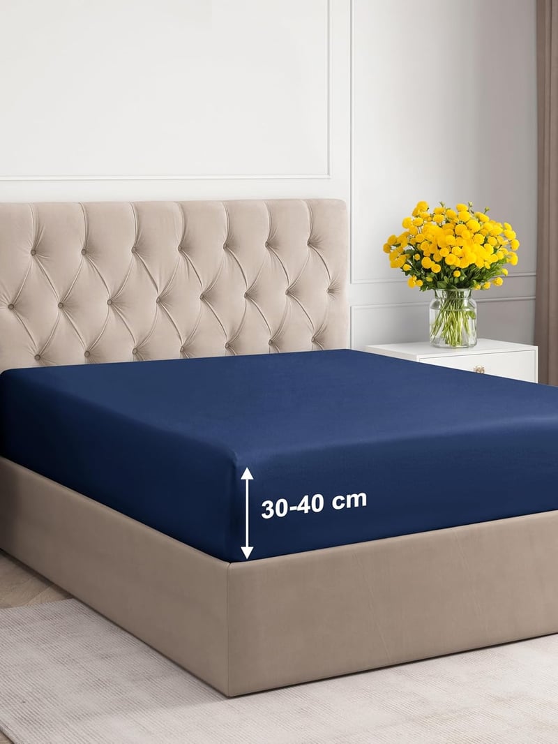CGK Unlimited Gumis Lepedő 180x200 cm - Extra Mély Mikroszálas Lepedő 40 cm Magas Matracokhoz - Gyűrődésmentes Tengerészkék Ágynemű - Oeko-T