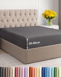 CGK Unlimited Napínacia plachta 180x200 cm tmavosivá – posteľná plachta z mikrovlákna pre matrace a boxspring postele do výšky 40 cm – nekrčivá, stálofarebná 1