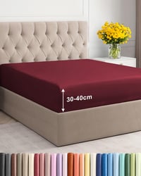 CGK Unlimited Napínacie prestieradlo 200x200 cm Bordovo-červené - Mikrovlákno na kontinentálnu posteľ pre výšku matraca do 40 cm, nekrčivé, Oeko-Tex 1