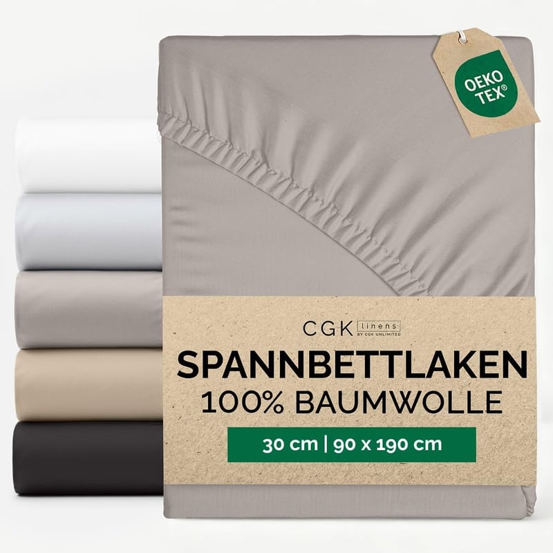 CGK Unlimited Gumis Lepedő 90x190 cm - 30 cm Mély, 400 Szálas Pamut Szatén - Légáteresztő, Puha, Tartós - Oeko-Tex Tanúsított Prémium Ágynem