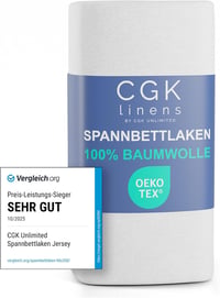 CGK Unlimited Jersey Gumis Lepedő 180x200 cm - 100% Pamut, Légáteresztő, Fehér - 30 cm Magas Matracokhoz - Oeko-Tex Tanúsítvánnyal

AI: I've 1
