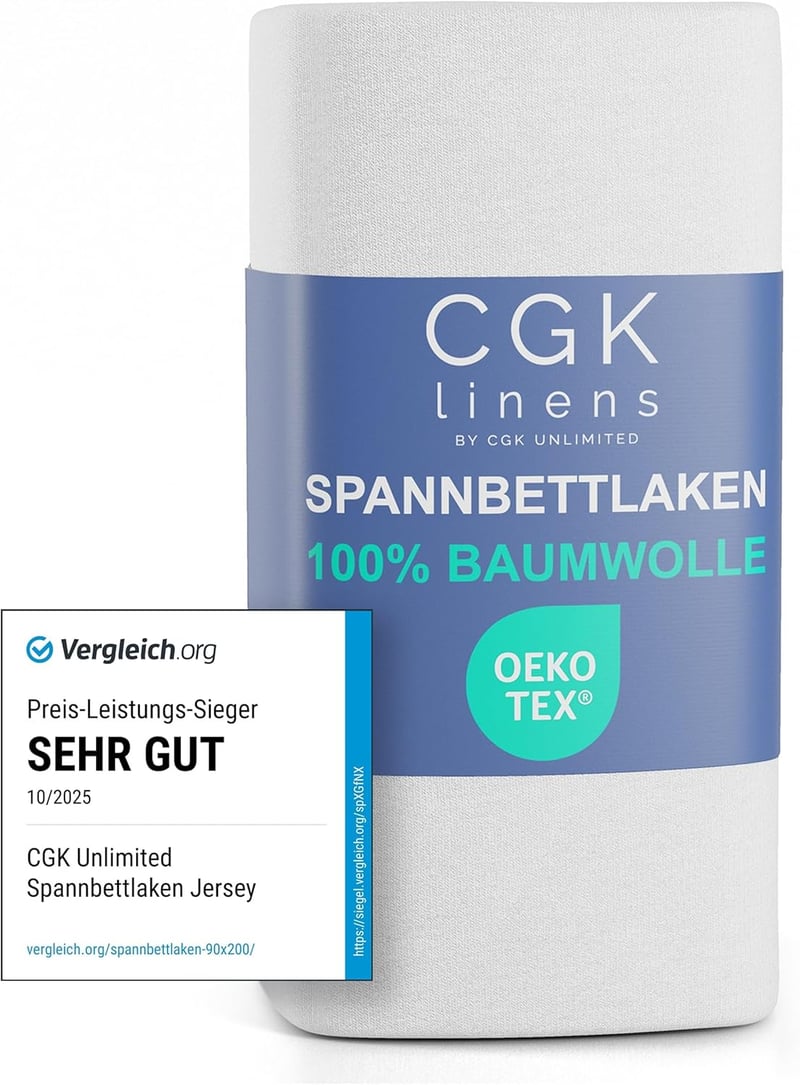 CGK Unlimited Jersey Gumis Lepedő 180x200 cm - 100% Pamut, Légáteresztő, Fehér - 30 cm Magas Matracokhoz - Oeko-Tex Tanúsítvánnyal

AI: I've