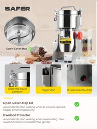 CGOLDENWALL 700g Elektromos Daráló - Rozsdamentes Acél Fűszer, Kávé és Gyógynövény Őrlő, 28000 RPM, 2400W Motor, Időzítővel 3