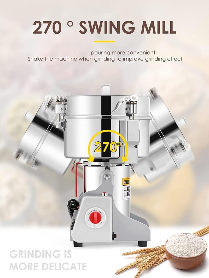 CGOLDENWALL 700g Elektromos Daráló - Rozsdamentes Acél Fűszer, Kávé és Gyógynövény Őrlő, 28000 RPM, 2400W Motor, Időzítővel