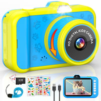 Detský digitálny fotoaparát CHAKEYAKE s 3,5-palcovým displejom, 360° otočným zoom objektívom, 1080P HD, selfie režimom, LED bleskom, 32GB kartou, pre deti od 3 do 12 rokov, modrý 1
