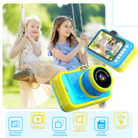 Detský digitálny fotoaparát CHAKEYAKE s 3,5-palcovým displejom, 360° otočným zoom objektívom, 1080P HD, selfie režimom, LED bleskom, 32GB kartou, pre deti od 3 do 12 rokov, modrý 3