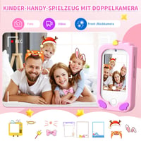 Aparat foto pentru copii CHAKEYAKE, jucărie în formă de smartphone cu ecran tactil, cameră duală, player MP3 și card SD de 32 GB, roz, pentru fete și băieți cu vârste între 3-12 ani 3