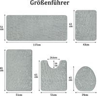 Chakme Memory Foam Fürdőszobaszőnyeg Szett 5 Részes - Kavics Mintázatú, Csúszásmentes, Nedvszívó, Mosható Fürdőszoba Szőnyeg, Világosszürke 2