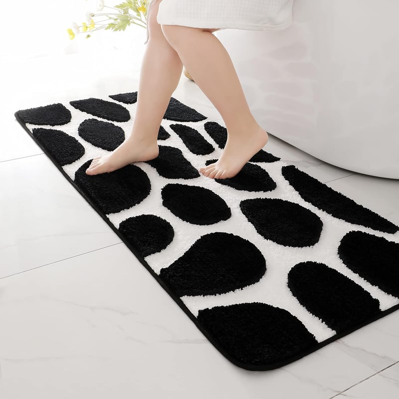 chakme Mikroszálas Fürdőszobai Szőnyeg 60x152cm Csúszásmentes Fekete-Fehér