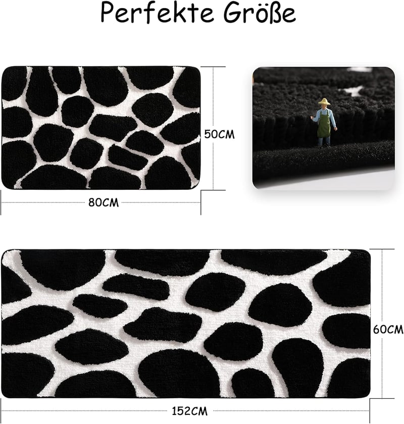 chakme Mikroszálas Fürdőszobai Szőnyeg 60x152cm Csúszásmentes Fekete-Fehér