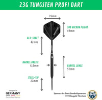 Champify 90% Volfrám Darts Készlet Fekete Táskával - 3 Steel Nyíl, 9 Alumínium Szár és 9 Toll - 23g Nighthawk Profi Szett Fém Hegyekkel 5