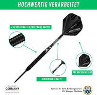 Champify 90% Volfrám Darts Készlet Fekete Táskával - 3 Steel Nyíl, 9 Alumínium Szár és 9 Toll - 23g Nighthawk Profi Szett Fém Hegyekkel 3