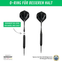Champify Nighthawk 23g Sárgaréz Darts Készlet Acél Heggyel - 3 Nyíl 6 Szárral és Tollal - Fekete Cápa Mintázatú Markolat - Kiegészítőkkel 5