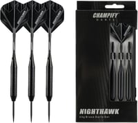 Champify Nighthawk 23g Sárgaréz Darts Készlet Acél Heggyel - 3 Nyíl 6 Szárral és Tollal - Fekete Cápa Mintázatú Markolat - Kiegészítőkkel 1