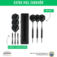 Champify Nighthawk 23g Sárgaréz Darts Készlet Acél Heggyel - 3 Nyíl 6 Szárral és Tollal - Fekete Cápa Mintázatú Markolat - Kiegészítőkkel 4