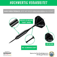 Champify Nighthawk 23g Sárgaréz Darts Készlet Acél Heggyel - 3 Nyíl 6 Szárral és Tollal - Fekete Cápa Mintázatú Markolat - Kiegészítőkkel 2