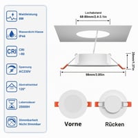 ChangM LED Ugradbena Spot Svjetiljka Ultra Tanka 8W 68-80mm 230V IP44 Topla Bijela 2700K Dnevni Boravak Kuhinja Kupaonica Set od 6 komada 2