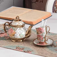 CHANJOON Arany Porcelán Teáskészlet Piros Rózsával, Vintage Kávé és Teaszolgáltatás 6 Személyre 4